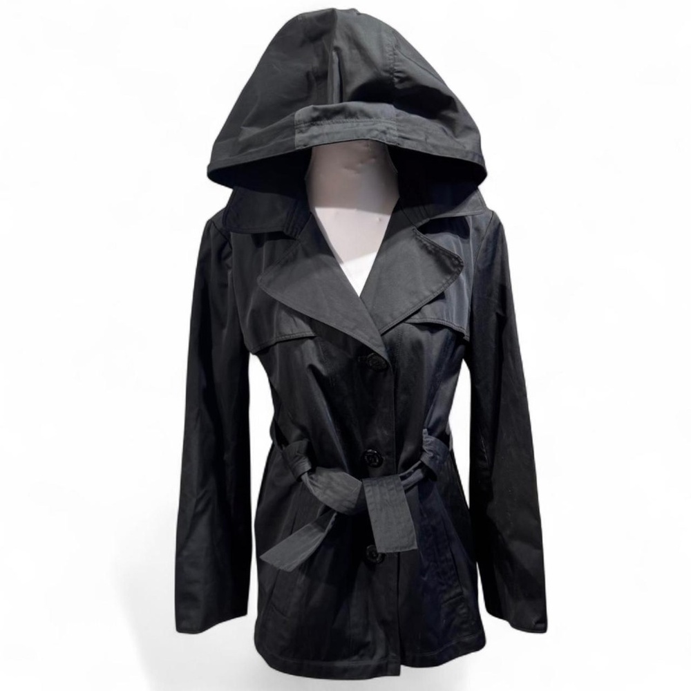 Ellen Tracy | like new black hooded trench coat with belt. Size S #trenchcoat
